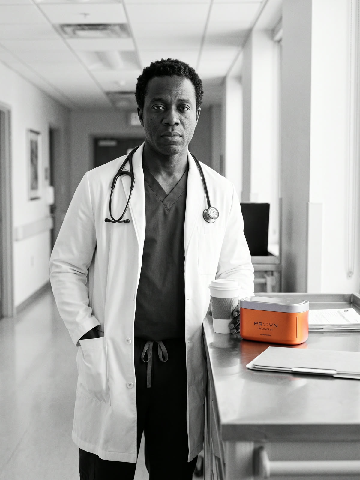 Dr. Samuel Osei at a hospital workstation