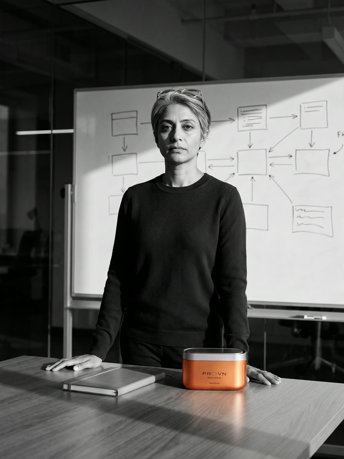 Priya Natarajan in a glass-walled meeting room
